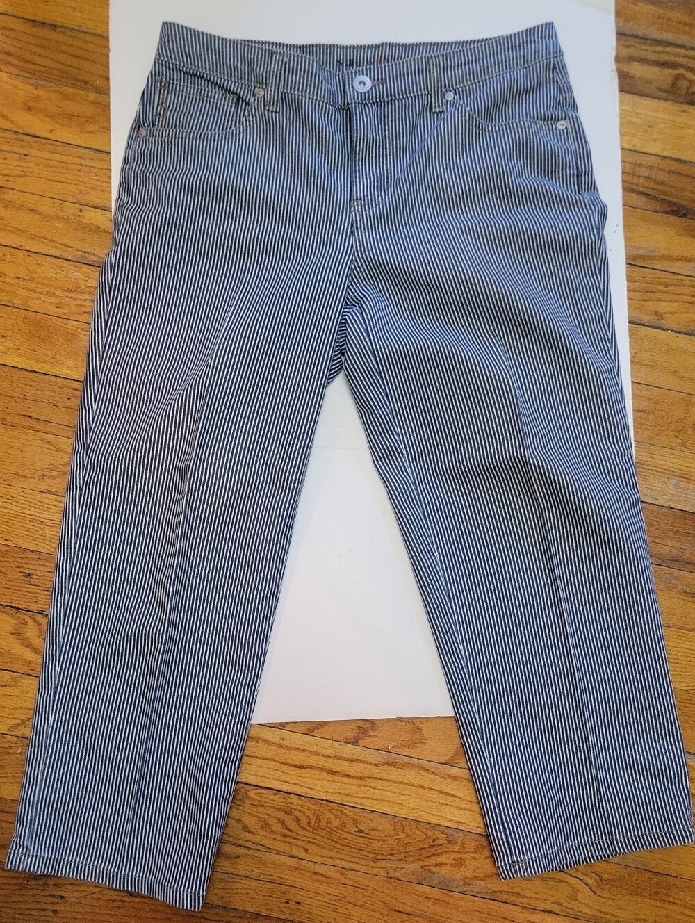 Striped Navy and White Cropped Pants Relaxed Fit EUC Coastal Fisherman Nautical